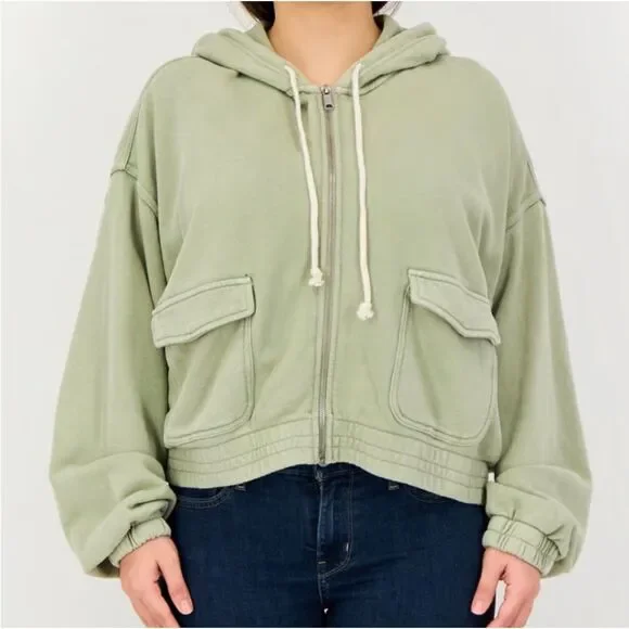 NWT Aerie Cropped Full Zip Light Green Hoodie Women’s Size M - Picture 10 of 10